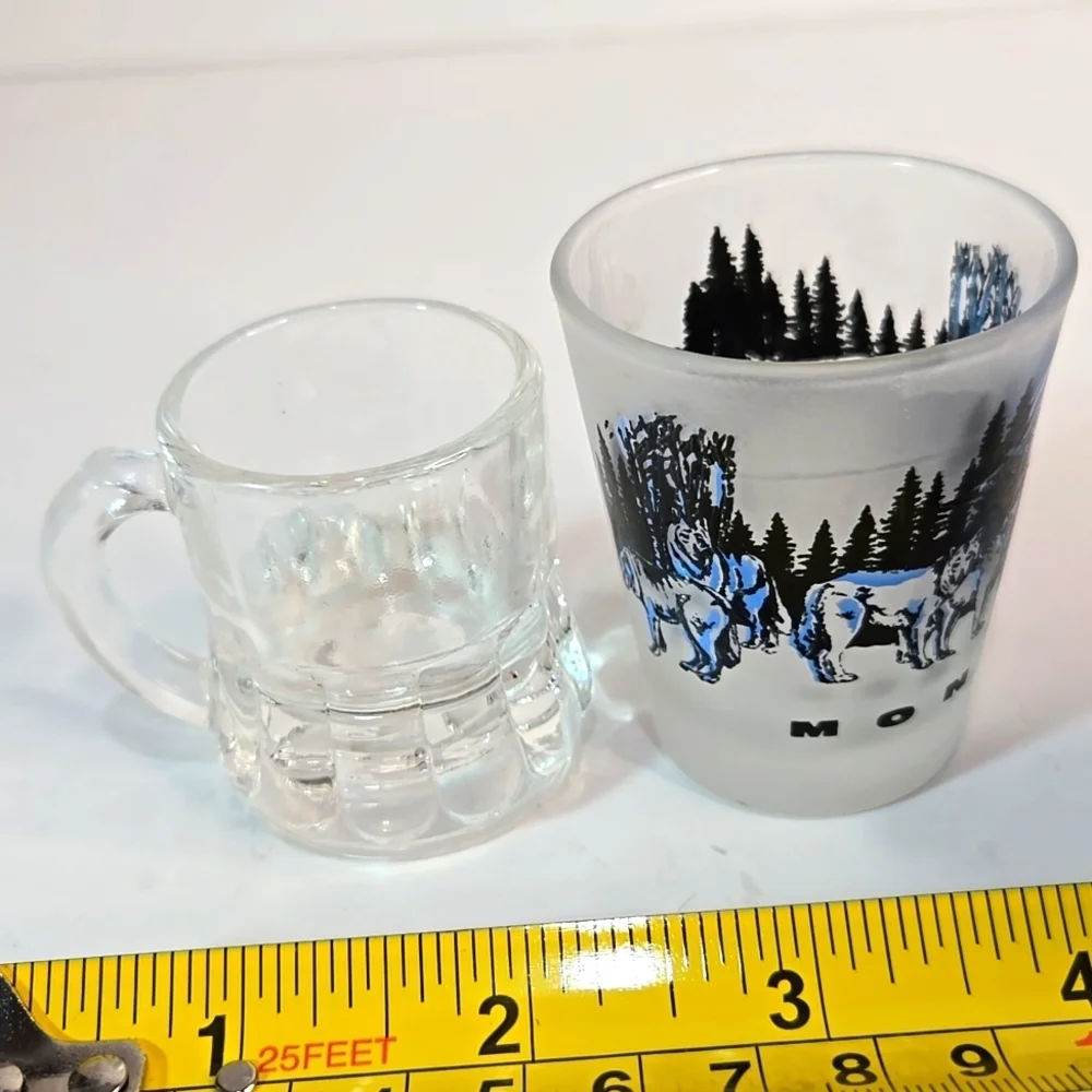 Set of 2 Vintage Shot Glasses Montana Wolf Design & Federal Mini Beer Mug - Picture 13 of 15